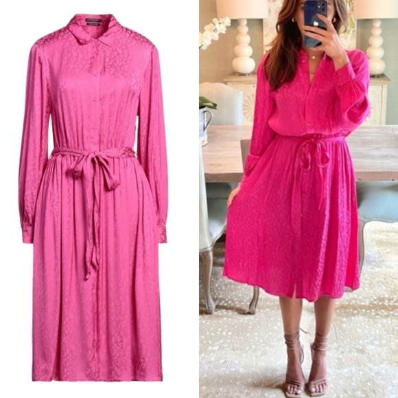 SCOTCH & SODA Jacquard Pink Fuchsia Midi Dress - Picture 1 of 9